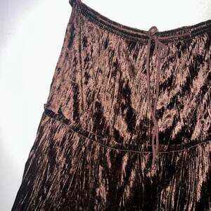 Vintage Crushed Velvet Brown Mini Skirt, Elastic Waist, Drawstring